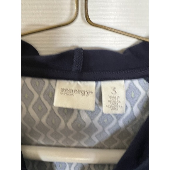 Zenergy Chico's Sz 3 Blue White Zip Up Jacket Stretch Hooded Casual Pockets - Picture 3 of 3
